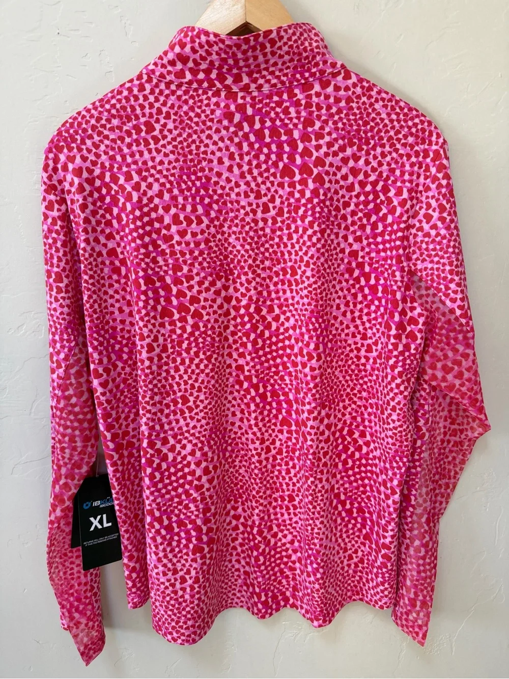 IBKUL Amanda Long Sleeve Top 1/4 Zip Mock Neck Red Hot Pink Hearts Golf Sz XL - Picture 5 of 6